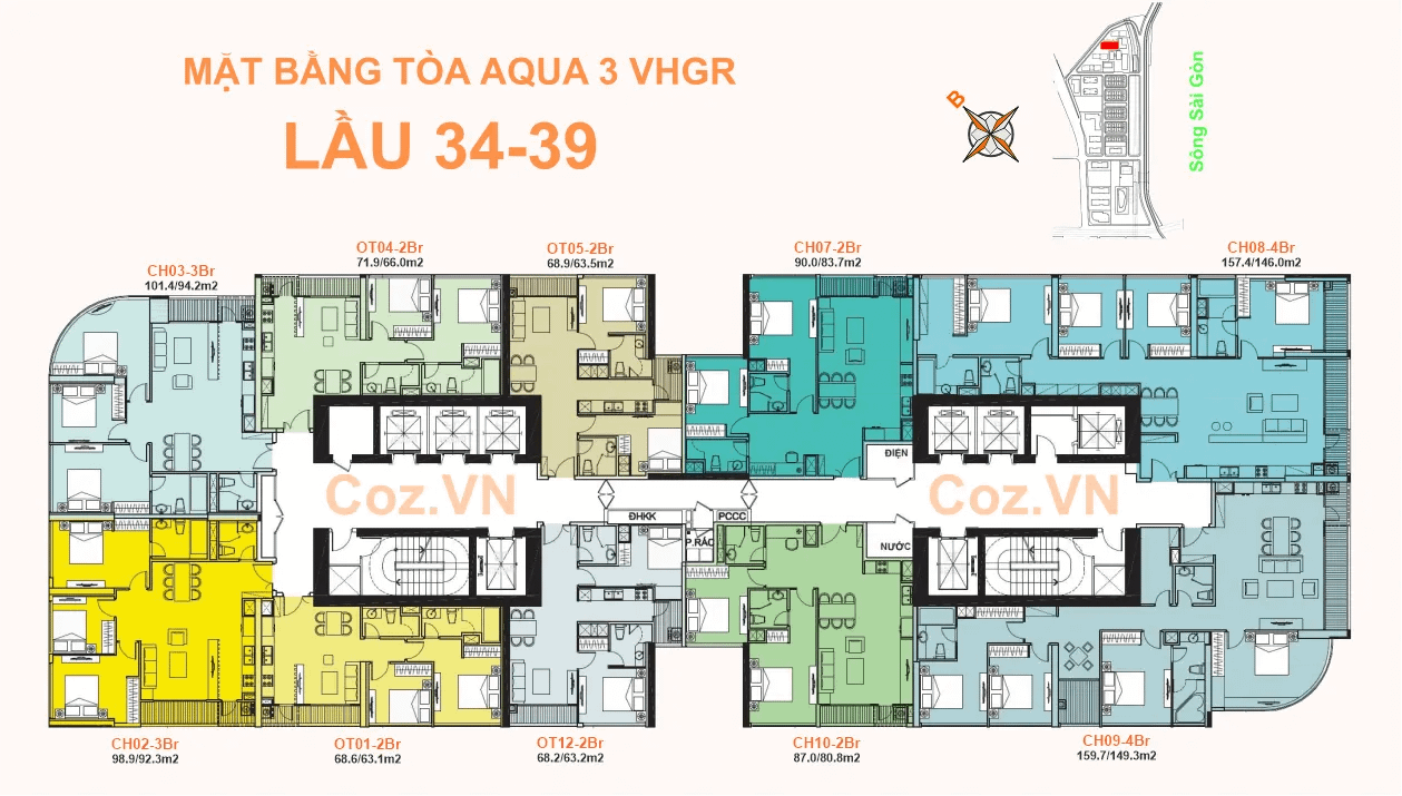 Mặt bằng (layout) lầu 35-39 - Golden River Bason Quận 1