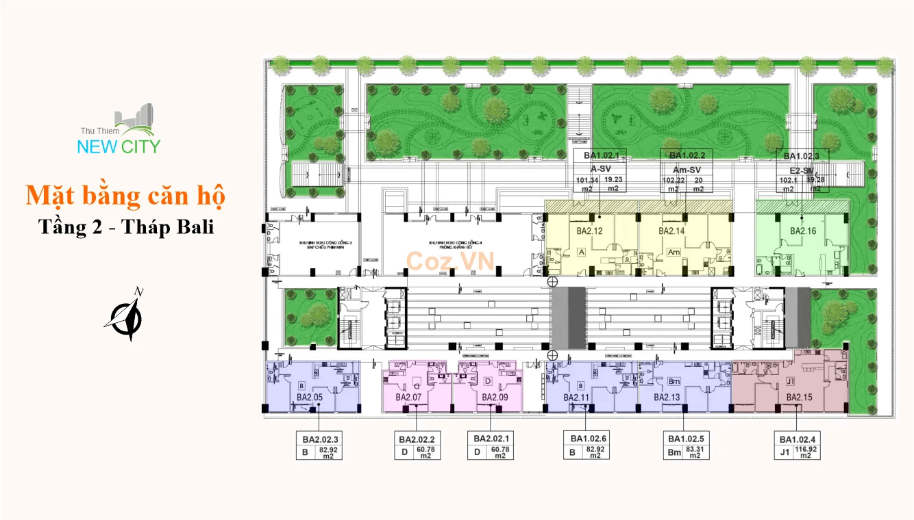 mặt bằng (layout) căn hộ chung cư bali new city thủ thiêm - tầng 2