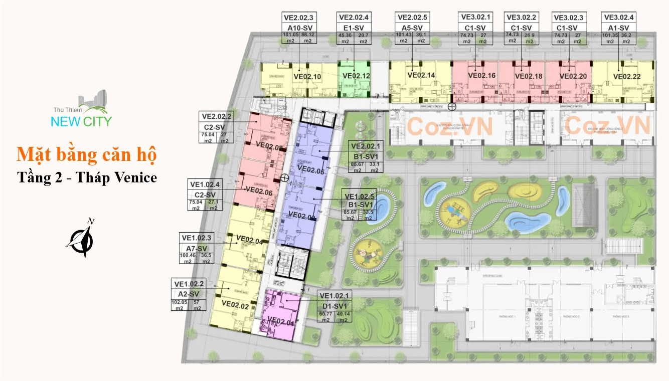 mặt bằng (layout) Venice new city thủ thiêm - Tầng 2